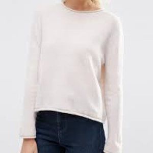 Cropped Sweater with Rolled Edge Detail
